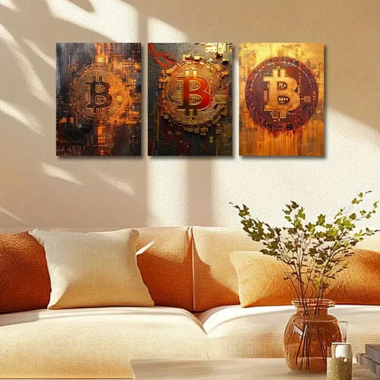 3pcs The Bitcoin logo Design Metal Print Ready to Hang Art