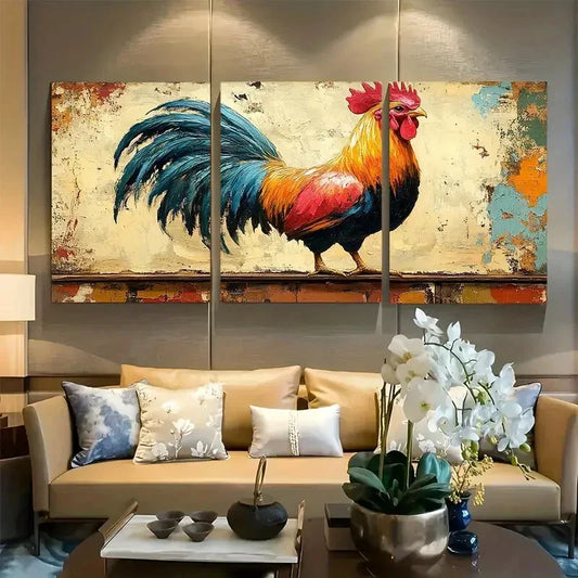 3pcs Colorful Rustic Neon Rooster Metal Print Ready to Hang Art