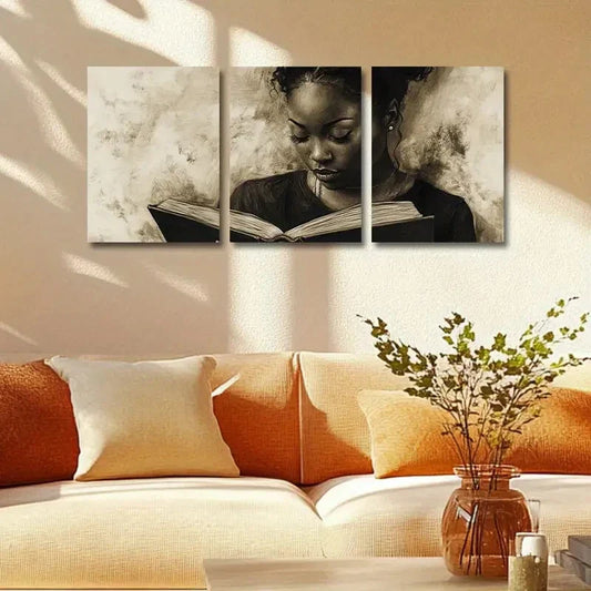 3pcs Cute Women reading a Book Metal Print Ready to Hang Art