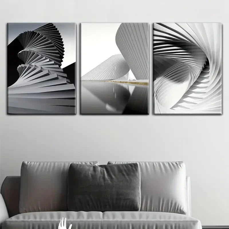 3pcs black and white abstract creative Metal Print Ready to Hang Art