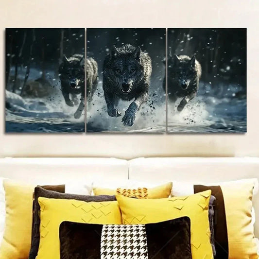 3pcs Fierce Wolf pack Wall Art Set Canvas Framed 40x60cm - High Quality Print 100% Australian Made Wall Canvas Ready to Hang