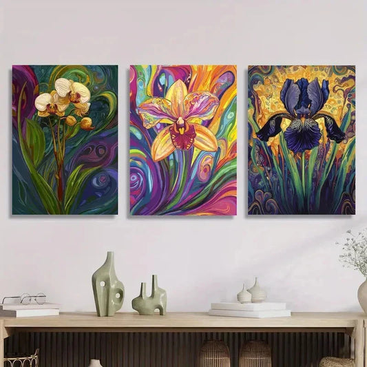 3pcs Elegant Orchids with Watercolor Effect Metal Print Ready to Hang Art