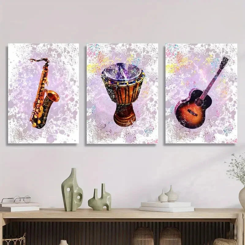 3pcs Saxophone bass drum guitar Metal Print Ready to Hang Art