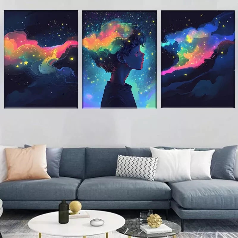 3pcs Colorful Abstract Dreamy Starry Sky Wall Wall Art Set Canvas Framed 40x60cm - High Quality Print 100% Australian Made Wall Canvas Ready to Hang