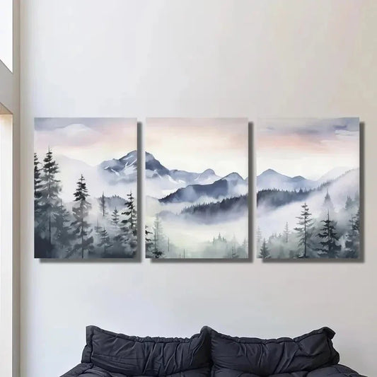 3pcs abstract mountains valley forest Metal Print Ready to Hang Art