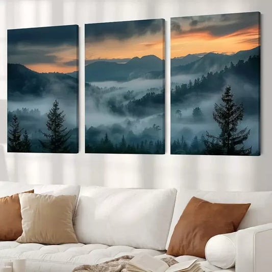 3pcs Sunset & Forest With Mountain Scenery Canvas Framed 40x60cm - High Quality Print 100% Australian Made Wall Canvas Ready to Hang