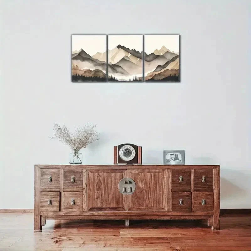 3pcs Mountain Distant Peaks & Forests Watercolor Metal Print Ready to Hang Art