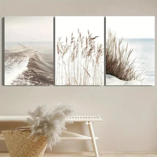 3pcs Nordic Beach Landscape Blue Sea Beige Metal Print Ready to Hang Art