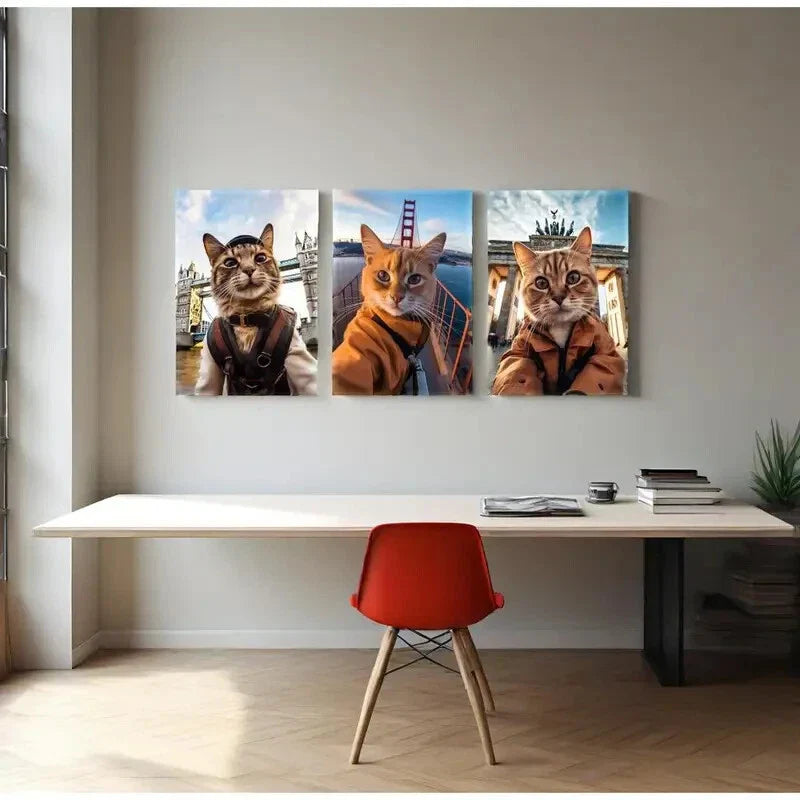 3pcs Funny Animals Art Golden Gate Bridge Metal Print Ready to Hang Art