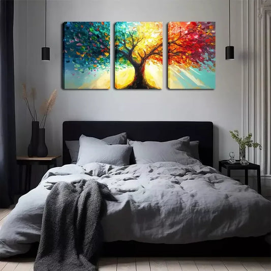 3pcs Colorful Tree Framed 40x60cm - High Quality Print 100% Australian Made Wall Canvas Ready to Hang
