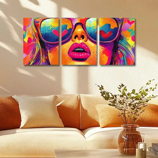 3pcs The Woman with the Glasses Metal Print Ready to Hang Art