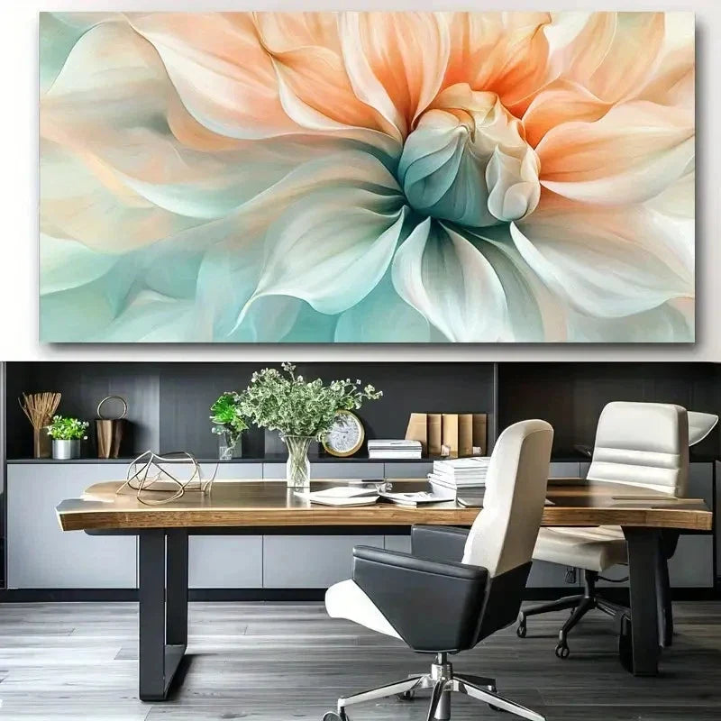 Oversized Peach & Green Floral Wall Art Canvas Office Home Room Framed 120x60cm