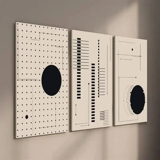 3pcs Black & Beige Geometric Line Wall Art Set Canvas Framed 40x60cm - High Quality Print 100% Australian Made Wall Canvas Ready to Hang