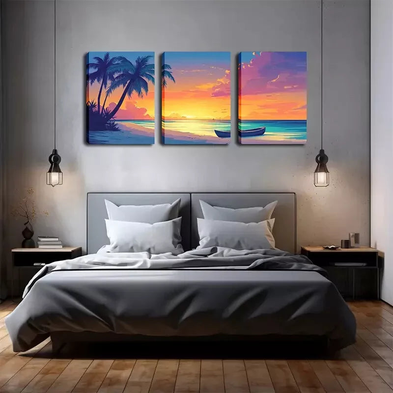 3pcs Coastal Beach Scene Oil Painting Wall Art Set Canvas Framed 40x60cm - High Quality Print 100% Australian Made Wall Canvas Ready to Hang