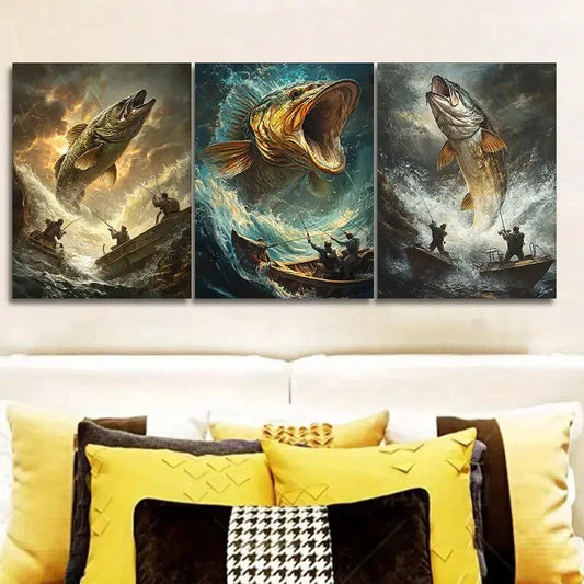 3pcs The Fish Jumped Out Of The Water Metal Print Ready to Hang Art