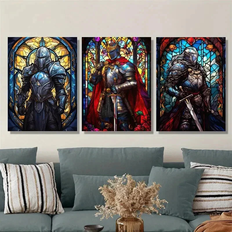 3pcs Soldier with sword poster, Metal Print Ready to Hang Art