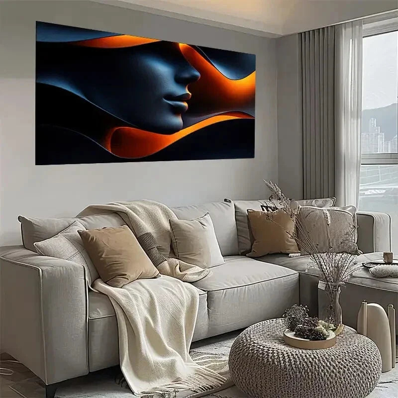 Vibrant Orange & Blue Abstract Wall Art wall canvas office home room framed 120x60cm