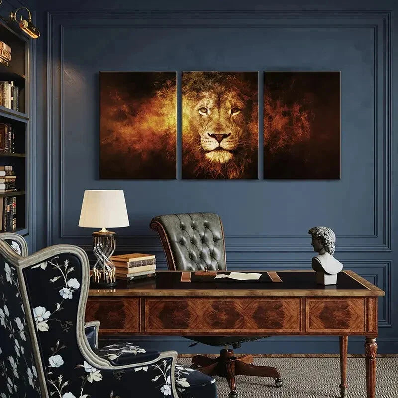 3pcs Vintage Lion Metal Print Ready to Hang Art