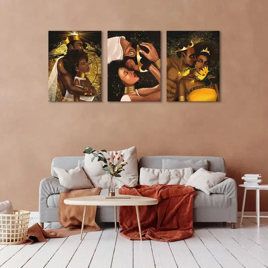 3pcs African American King And Queen Painting, Metal Print Ready to Hang Art