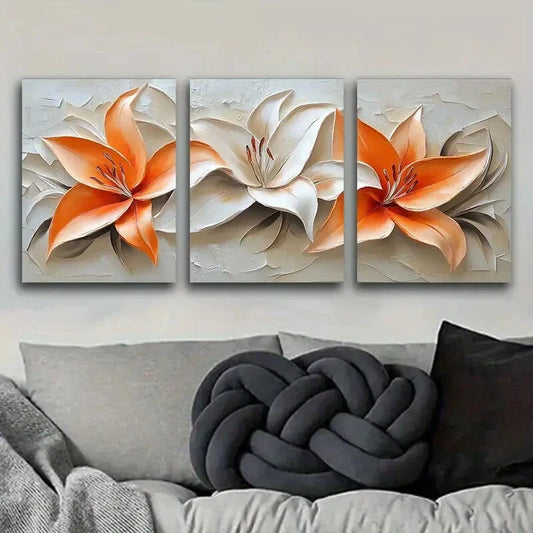 3pcs Oil painting orange lilies Metal Print Ready to Hang Art