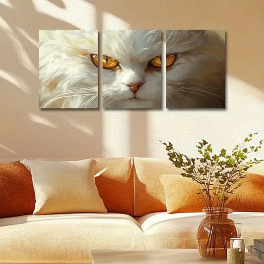 3pcs Golden Persian White Cat Metal Print Ready to Hang Art