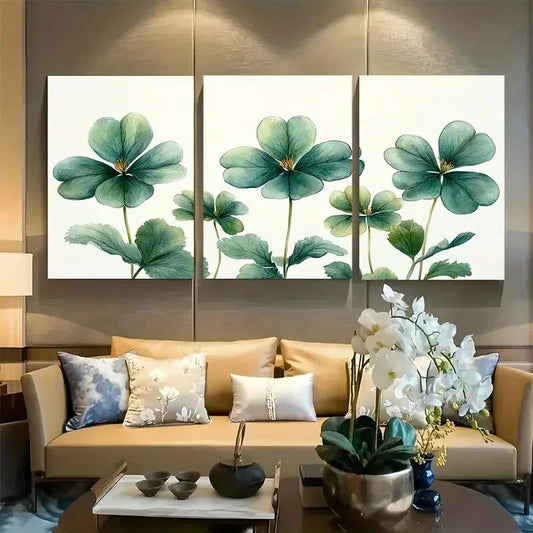 3pcs Shamrock Leaf Clover Flower Watercolor Metal Print Ready to Hang Art