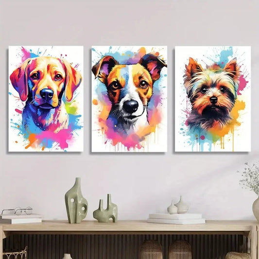 3pcs Watercolor dog head cute pet dog portrait, Metal Print Ready to Hang Art