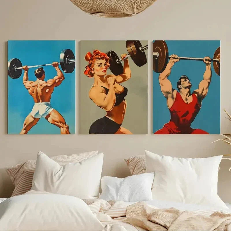 3pcs Retro Gym Poster Printable Heavy lifting Metal Print Ready to Hang Art
