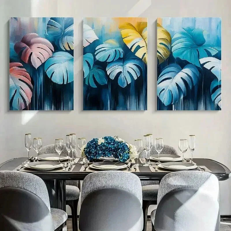3pcs Elegant Vibrant Tropical Leaf Design Metal Print Ready to Hang Art