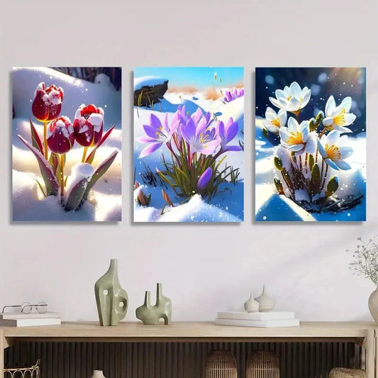 3pcs Tulip & Crocus Spring & Summer Metal Print Ready to Hang Art