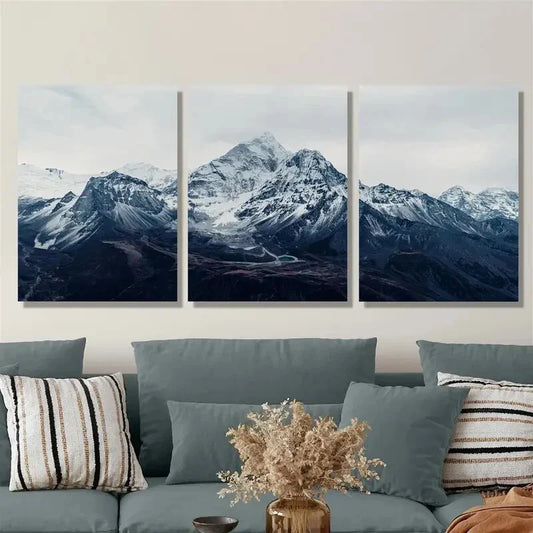 3pcs Mountains, lakes, snow, natural landscape Metal Print Ready to Hang Art