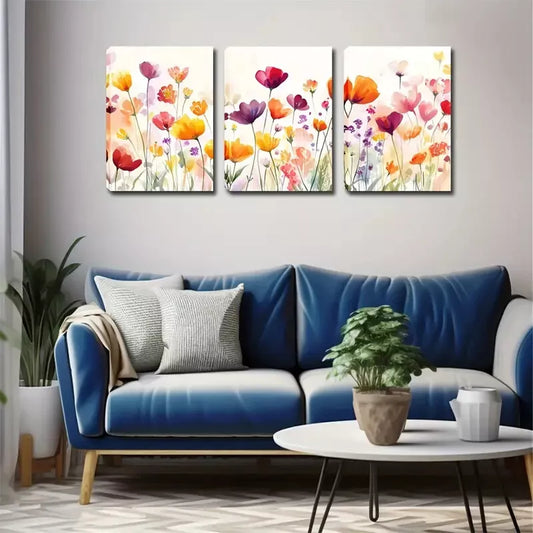 3pcs A Group Of Colorful Poppies Wall Art Set Canvas Framed 40x60cm - High Quality Print 100% Australian Made Wall Canvas Ready to Hang