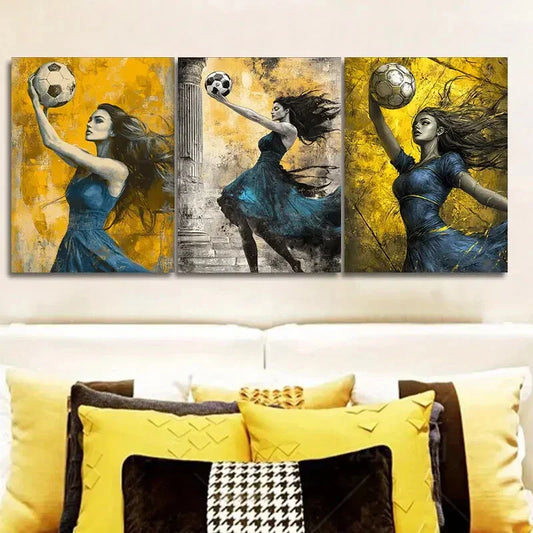 3pcs Football goddess Wall Art Set Canvas Framed 40x60cm - High Quality Print 100% Australian Made Wall Canvas Ready to Hang