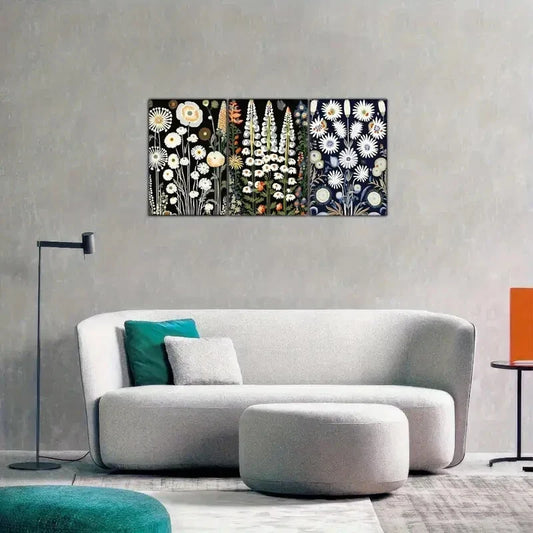 3pcs Navy Blue and White Wildflowers Painting Metal Print Ready to Hang Art