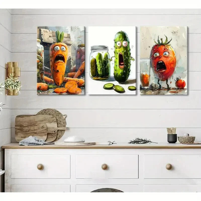 3pcs CCute Cool Vegetable Food Modern Metal Print Ready to Hang Art