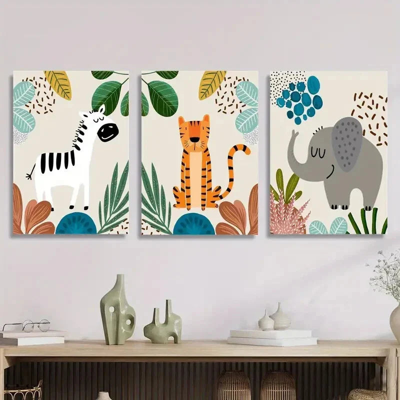 3pcs Zebra and lion elephant, Metal Print Ready to Hang Art