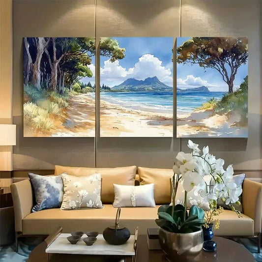 3pcs Rangitoto Island New Zealand Watercolor Beach Metal Print Ready to Hang Art