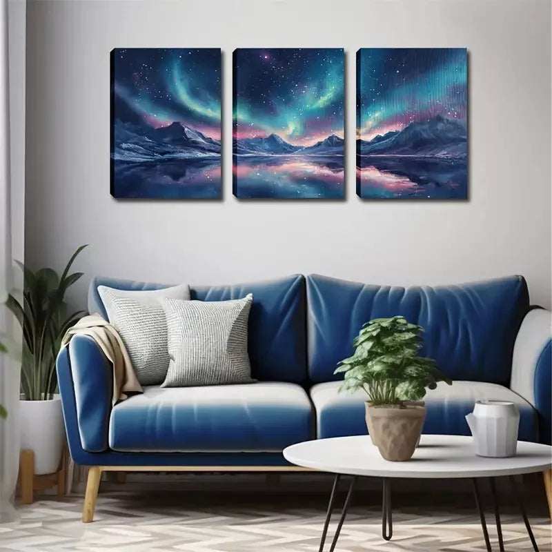 3pcs Oil Painting On Canvas, Arctic Light Wall Art Set Canvas Framed 40x60cm - High Quality Print 100% Australian Made Wall Canvas Ready to Hang