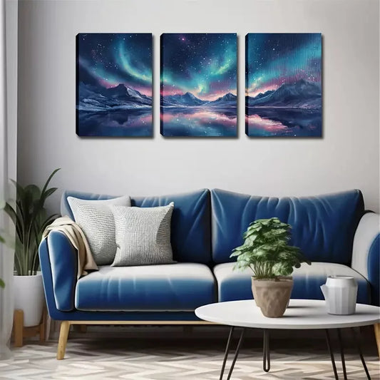 3pcs Oil Painting On Canvas, Arctic Light Wall Art Set Canvas Framed 40x60cm - High Quality Print 100% Australian Made Wall Canvas Ready to Hang