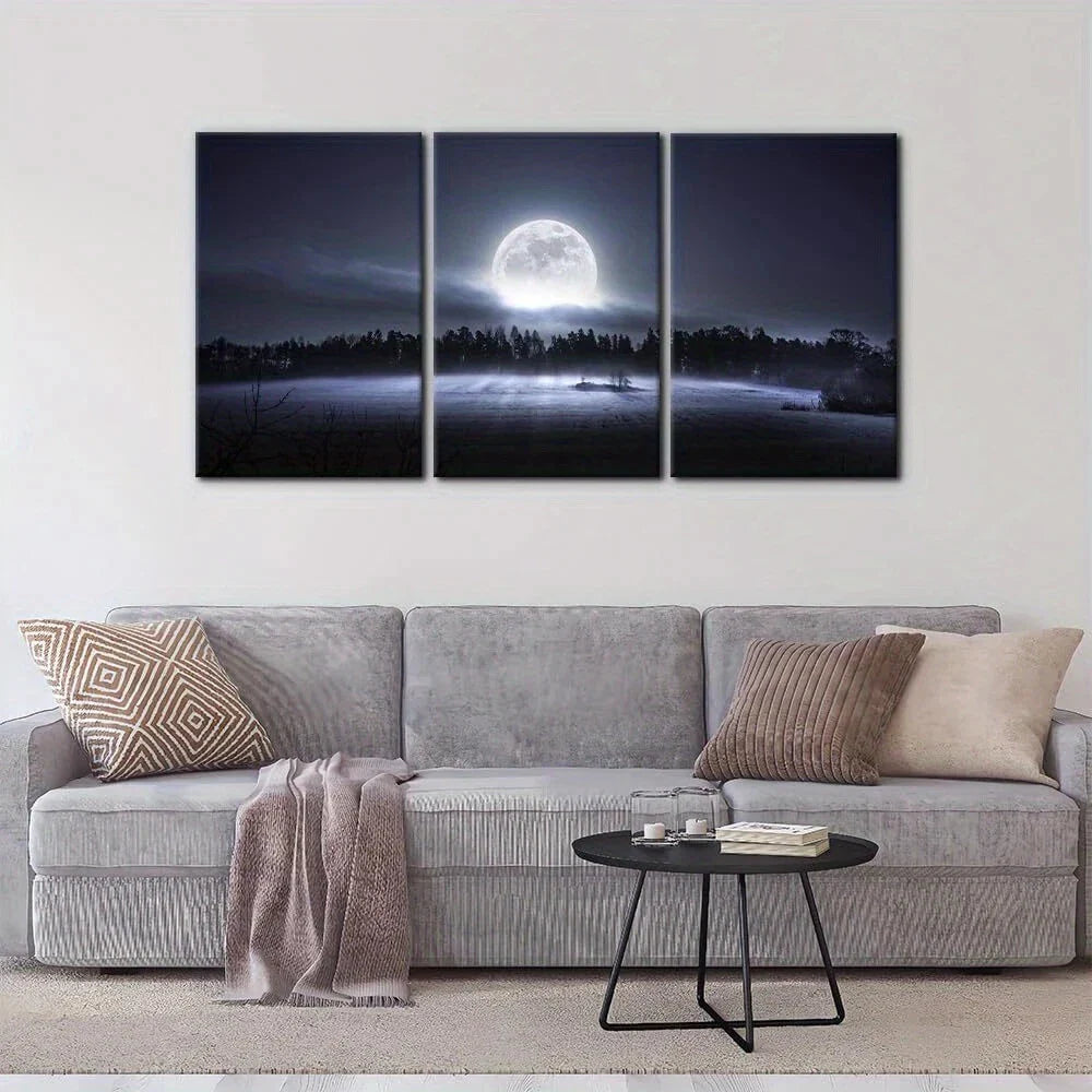 3pcs Mystical Mist and Rise of Moon Metal Print Ready to Hang Art