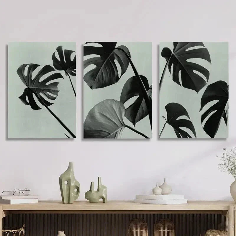 3pcs Black & White Botanical Scandinavian Metal Print Ready to Hang Art