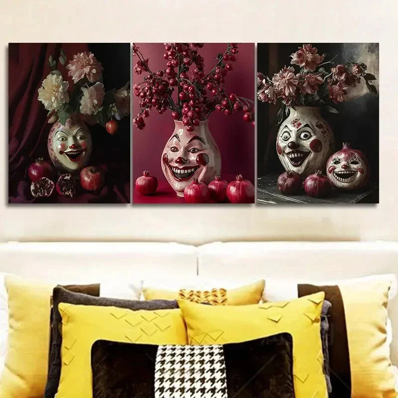3pcs A vase with carved faces Metal Print Ready to Hang Art