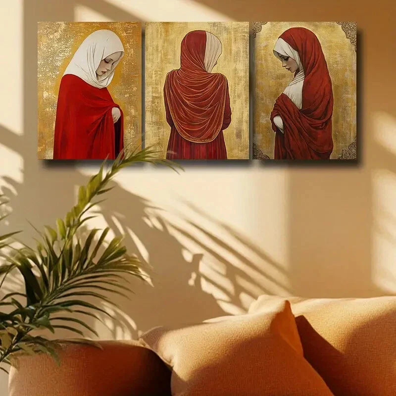3pcs Woman who covered her Face Metal Print Ready to Hang Art