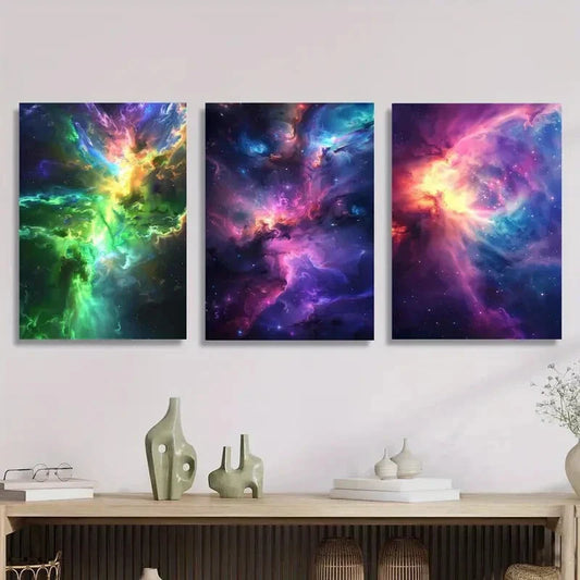 3pcs Fantasy Neon Nebula Portrait Metal Print Ready to Hang Art