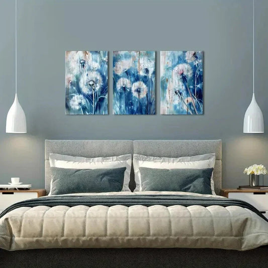 3pcs White Dandelion Picture Metal Print Ready to Hang Art