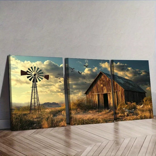 3pcs Barns And Windmills Scenery Nature Wall Art Set Canvas Framed 40x60cm - High Quality Print 100% Australian Made Wall Canvas Ready to Hang