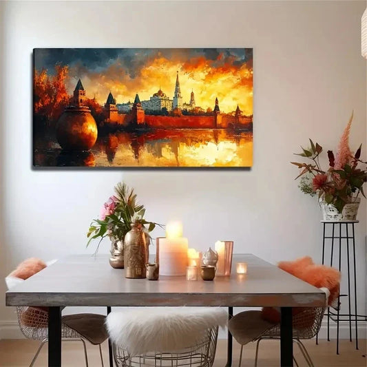 Sunset Castle Suitable Wall Art Canvas Office Home Room Framed 120x60cm