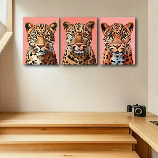 3pcs Vibrant Leopard Illustrations Metal Print Ready to Hang Art