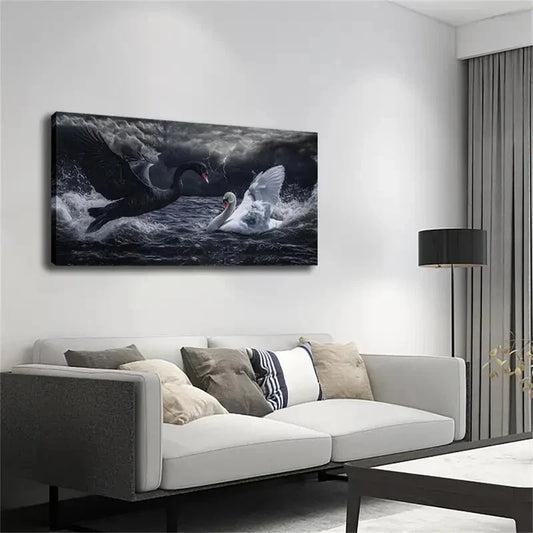 White Swan on Turbulent Waters Wall Art Canvas Office Home Room Framed 120x60cm