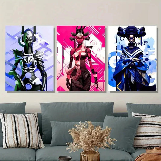 3pcs Abstract Female Characters in Traditional Metal Print Ready to Hang Art Metal Print Ready to Hang Art